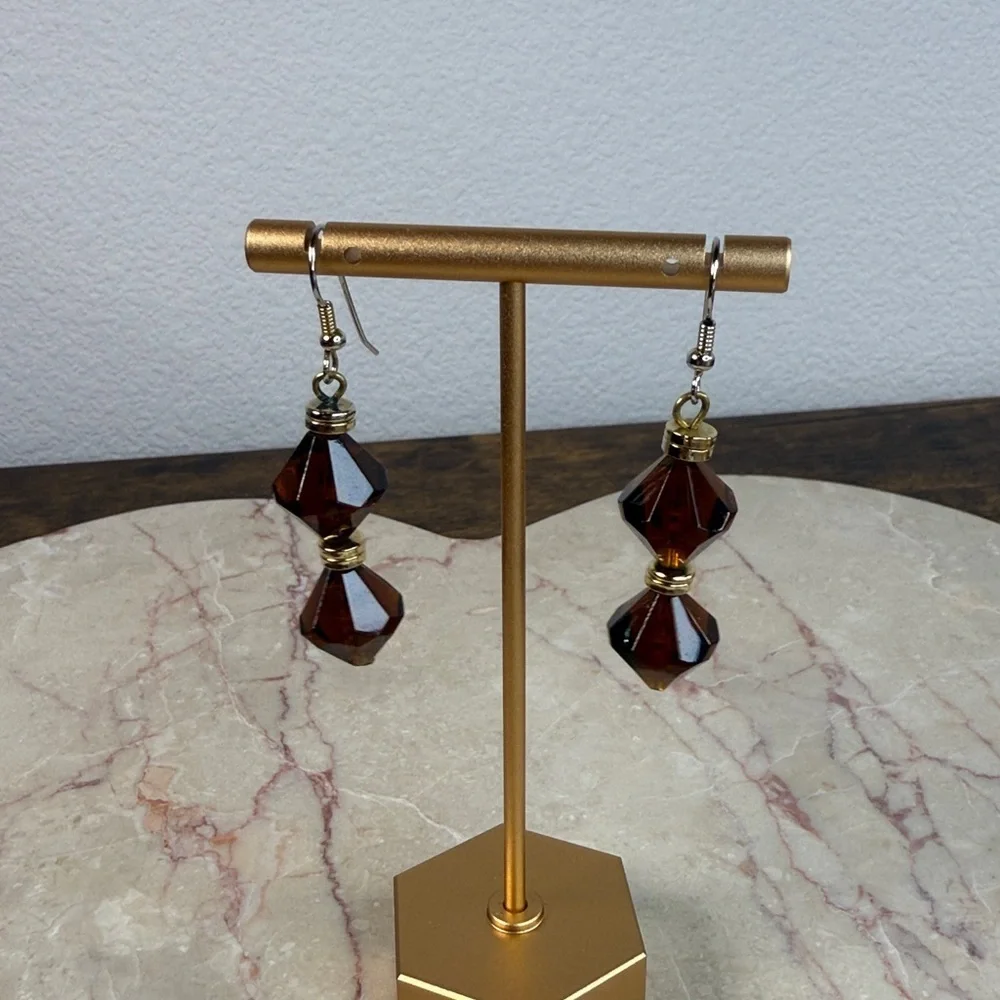 Elegant Brown and Gold Dangle Earrings